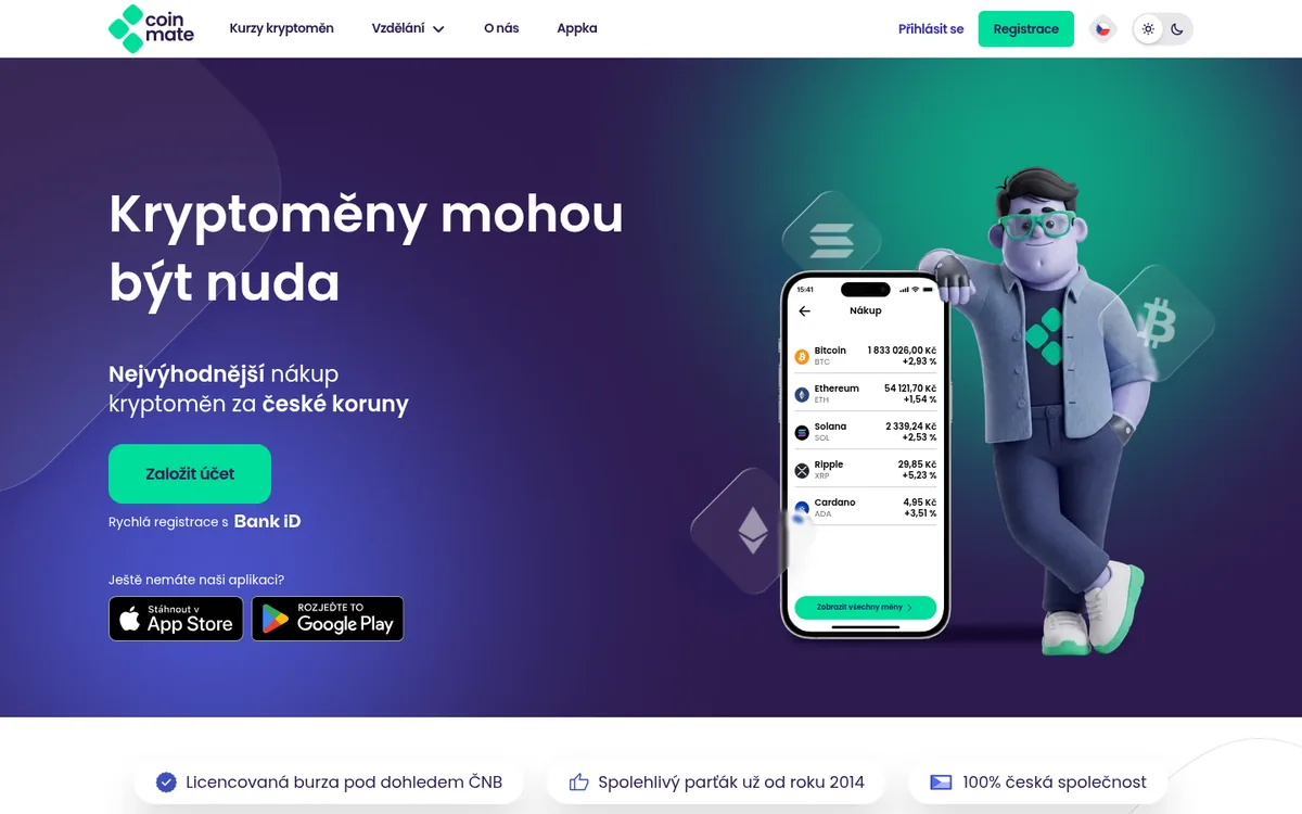 Domovská stránka Coinmate na počítači – koupě bitcoinu přes Coinmate